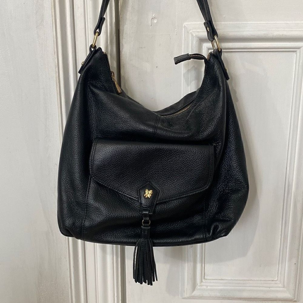 Ora Delphine Women's Genuine Leather Tassel Shoulder Bag Black